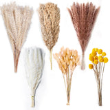 100PCS Natural Dried Pampas Grass Decor - 17.5" Fluffy Pampas Grass Bouquet -... Dried Flower