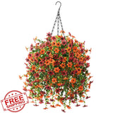 Artificial Daisy Hanging Flower Basket Orange Brown Fake Silk UV Resistant Daisies