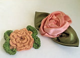 TWO VINTAGE ROSES FOR EMBELLISHMENT CRAFTING CROCHET SATIN Roses