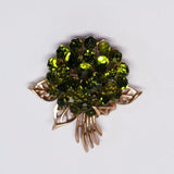 Rare Crown Trifari Green Olivine Hydrangea Briolette Gold Tone Cluster Brooch Hydrangea