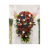 Burgundy Navy Blue Cascade Bridal Bouquet Artificial Sola Wood Wedding Flowers Bouquet