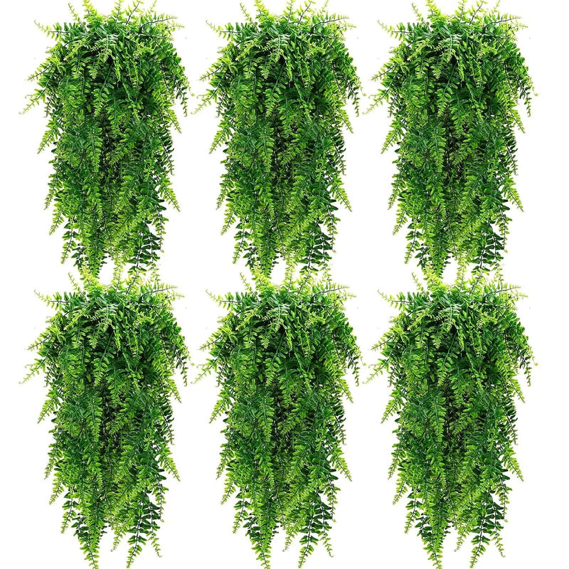 6 Pcs Artificial Hanging Plants 32 in Fake Plant Fake Boston Ferns Plastic Fa... Green Plant