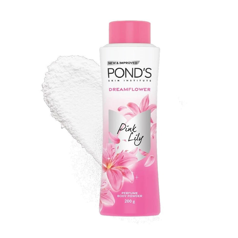 POND'S Dreamflower perfumed body powder bottle, pink lily label, 200 g