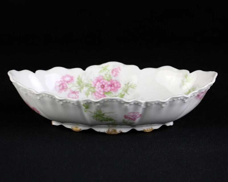 Haviland Limoges Schleiger 64 Pink Carnations Oval Olive Dish, Antique 7 3/8" Carnation