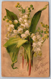 Catherine Klein~Lily of the Valley Flower Bouquet~Closeup~1908 Birthday Postcard Lily