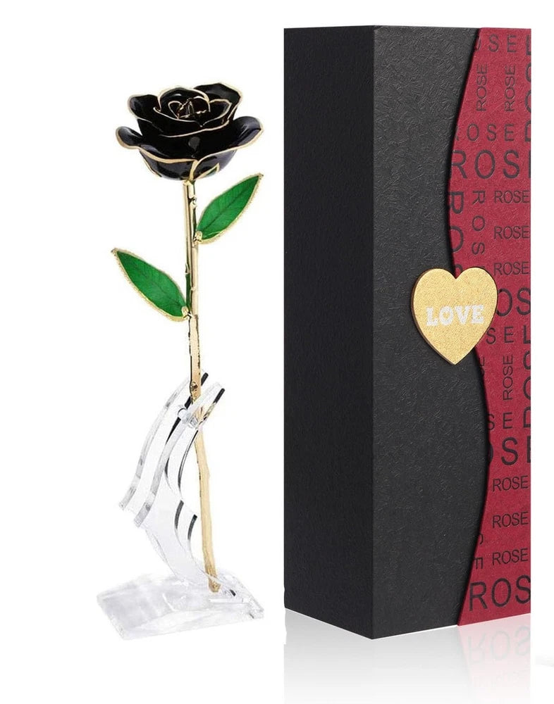 Gold Dipped Rose Black,Dipped in 24k Gold-Long Stem Rose Flowers Artificial f... Roses