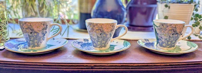 Sango Southampton Cups & Saucers Hydrangea Flower Floral Oval Larry Laslo Set 3 Hydrangea