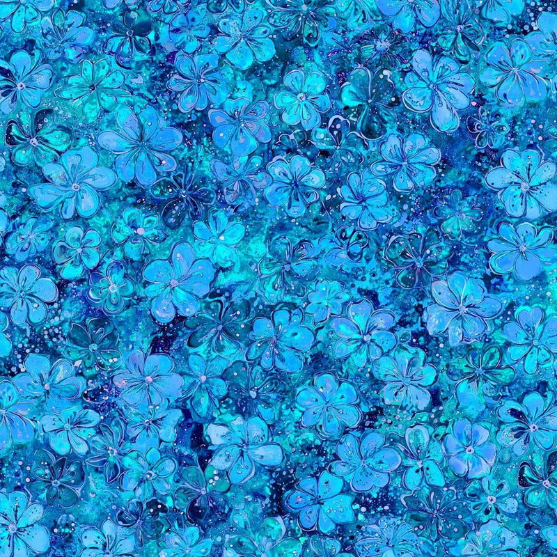 Island Bloom (Ocean Blue) Fabric 45" Wide 100% Premium Cotton Digital Print Flowering Plants