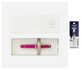 SAILOR birthstone fountain pen with lily design, magenta body, gold trim, in gift box