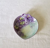 Hydrangeas Flowers Heart Shaped w Pierced Bow Plate Purple Yellow Green - Signed Hydrangea
