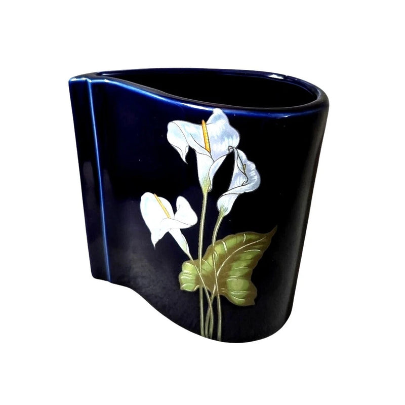 Vintage Tear Drop Dark Blue Porcelain Vase Calla Lily Flower Chinese Lily