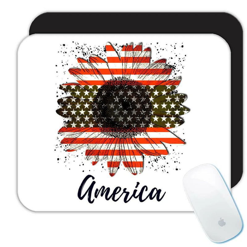 Gift Mousepad : Sunflower American Flag Flower Floral Yellow Decor Patriotic Sunflower
