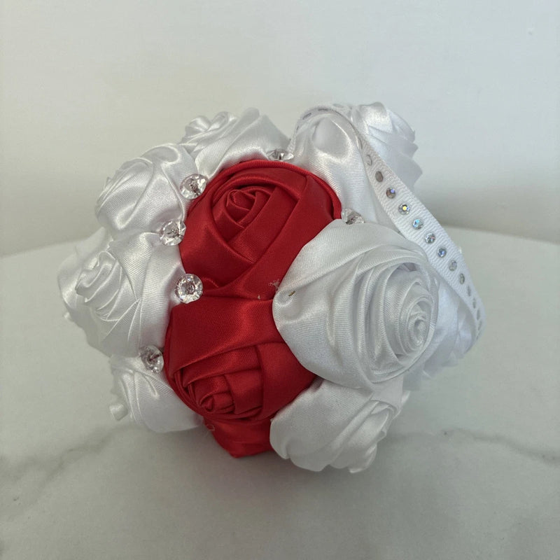 Handmade Silk Roses Faux Rhinestone Wedding Bridesmaid Bouquet Kissing Ball Bouquet