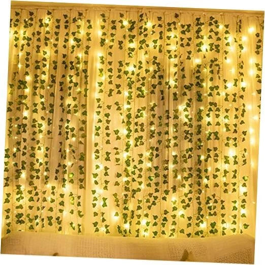 84Ft 12 Pack Artificial Ivy Leaf Plants Vine with 80 LED String Light,Green Green Plant