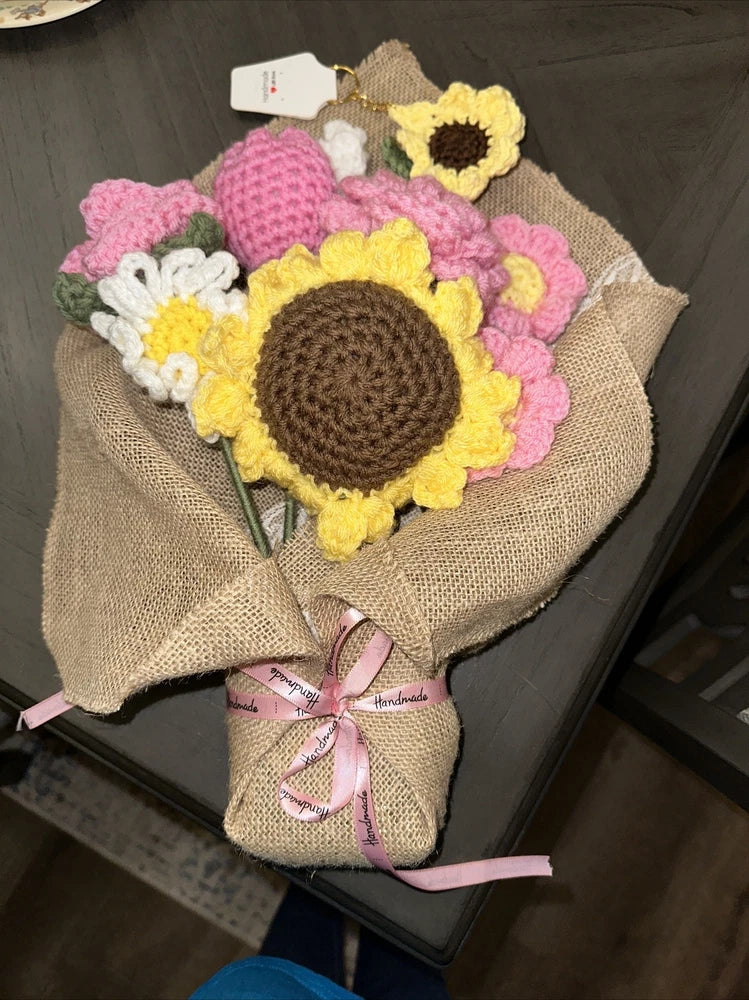 BEAUTIFUL Handmade Knitted Bouquet Crochet Flowers Sunflower, Daisy & Rose New Sunflower