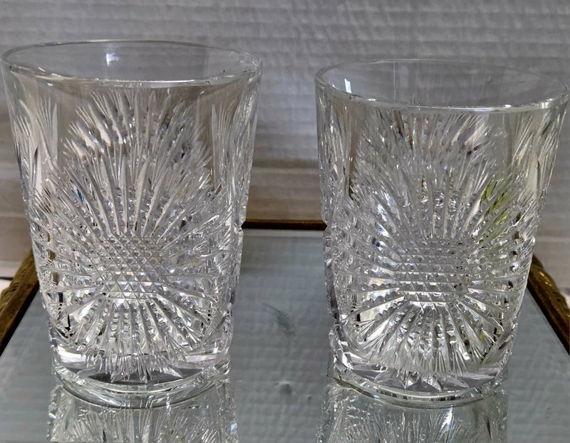 2 Art Deco Cut Crystal Sunflower Tumblers Sunflower