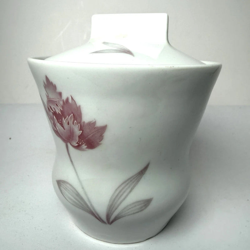 Vintage porcelain lidded sugar bowl with pink carnation floral pattern