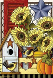 SUNFLOWER JUNCTION WITH GOLD FINCHES STAR SMALL 18"X12" GARDEN FLAG ART Sunflower