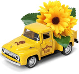 Sunflower Metal Truck with Artificial Plastic Flower Yellow Vintage Farm Pickup Sunflower