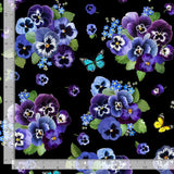 Pansy Flower Bouquets Fabric Black Cotton Timeless Treasures CD1892 By Yard Flowering Plants