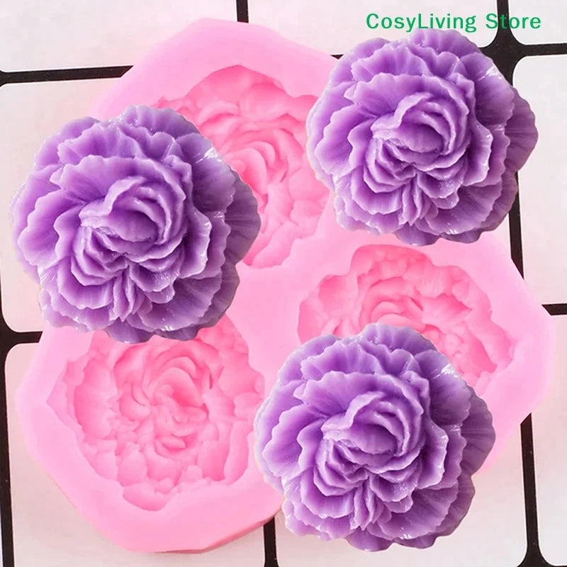 Peony flower silicone mold with four floral cavity shapes