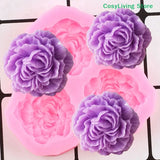 1Pc Peony Flower Silicone Mold Cupcake Topper Fondant Wedding Cake Decorating To Peony