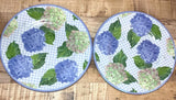 Hydrangea Patterned MELAMINE Salad Plates Blue & Green Floral Design Set Of 2 Hydrangea
