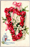 My Fond Greetings, 1909 Heart-Shaped Red Roses, White Lily & Ribbon, Postcard Lily