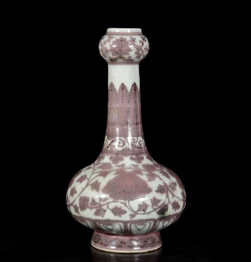 32CM Old Chinese Underglaze Red Porcelain Vase w/peony flower U928 Peony
