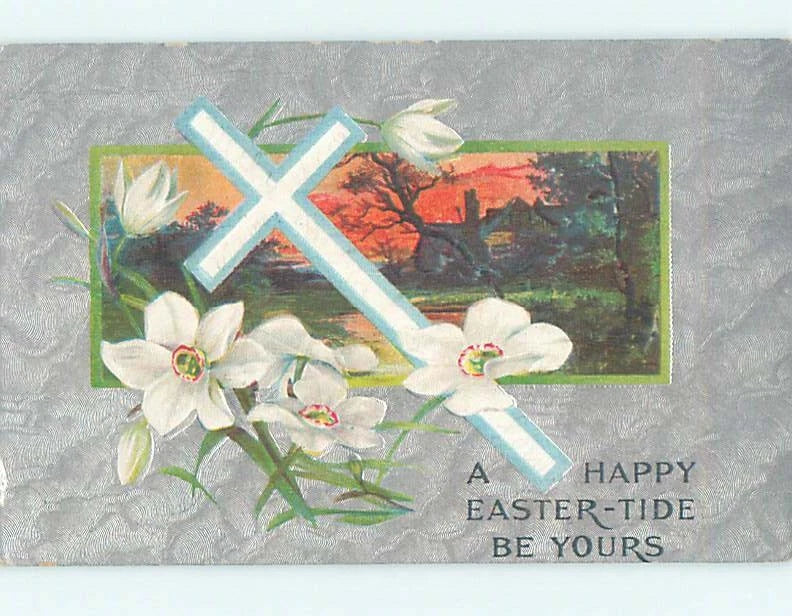 Unused Divided-Back EASTER LILY FLOWERS WITH JESUS CROSS : make an offer o6647 Lily