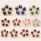 5pcs 12mm Flower Rose Peony Camellia Painted Glass Round Beads Transparent Craft Peony