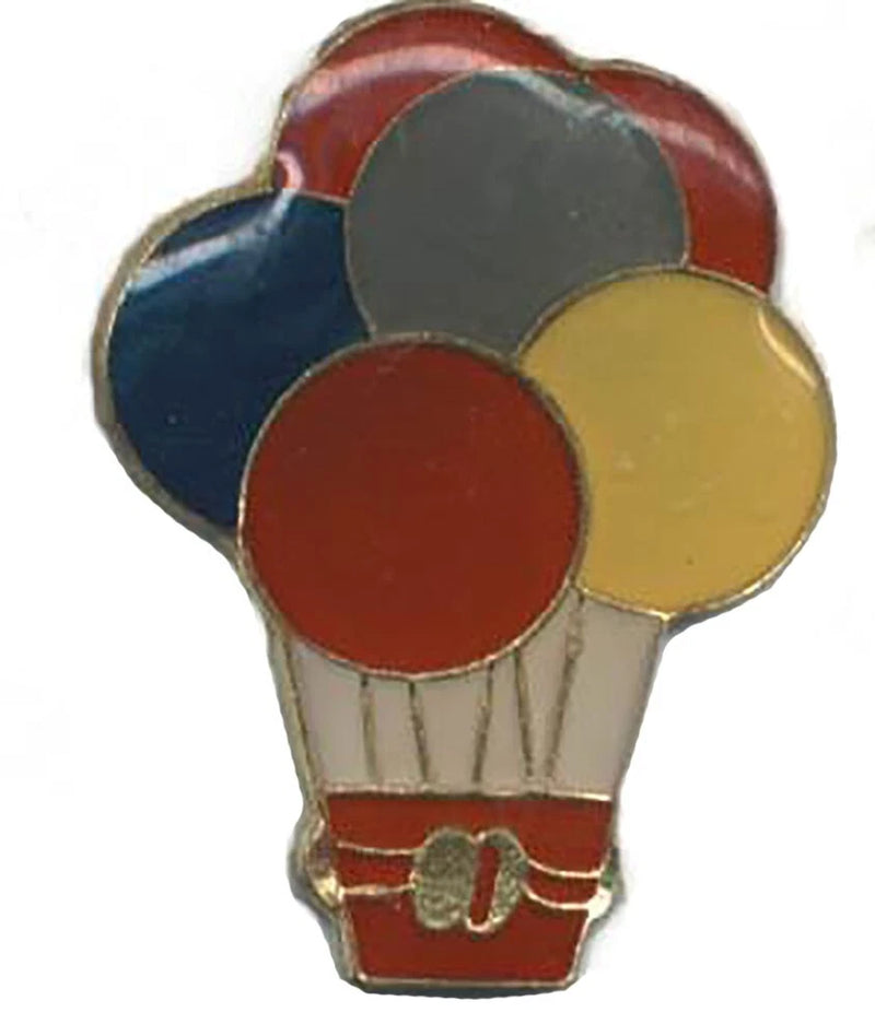 Hot air balloon enamel lapel pin with red, blue, and yellow balloon circles
