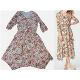 J. Jill Pebble Hydrangea Floral Print Asymmetrical Hem Tie Waist Midi Dress M Hydrangea