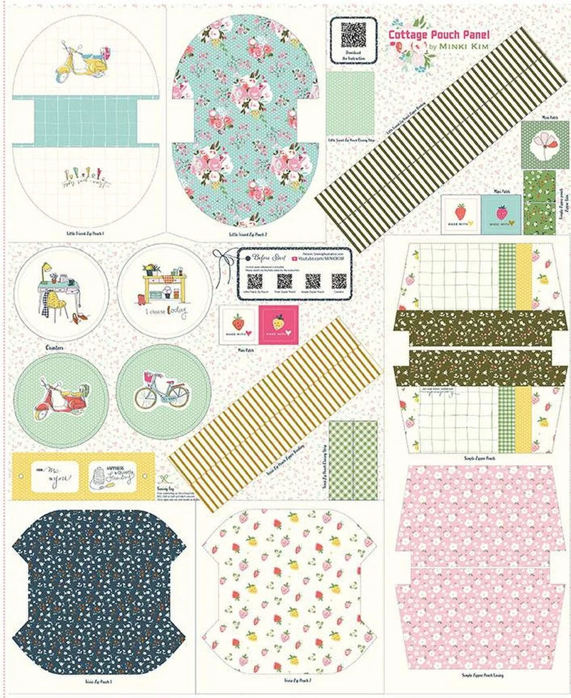 35" X 44" Panel Pouch Panels by Minki Kim Stripes Cotton Fabric Panel D565.80 Flowering Plants