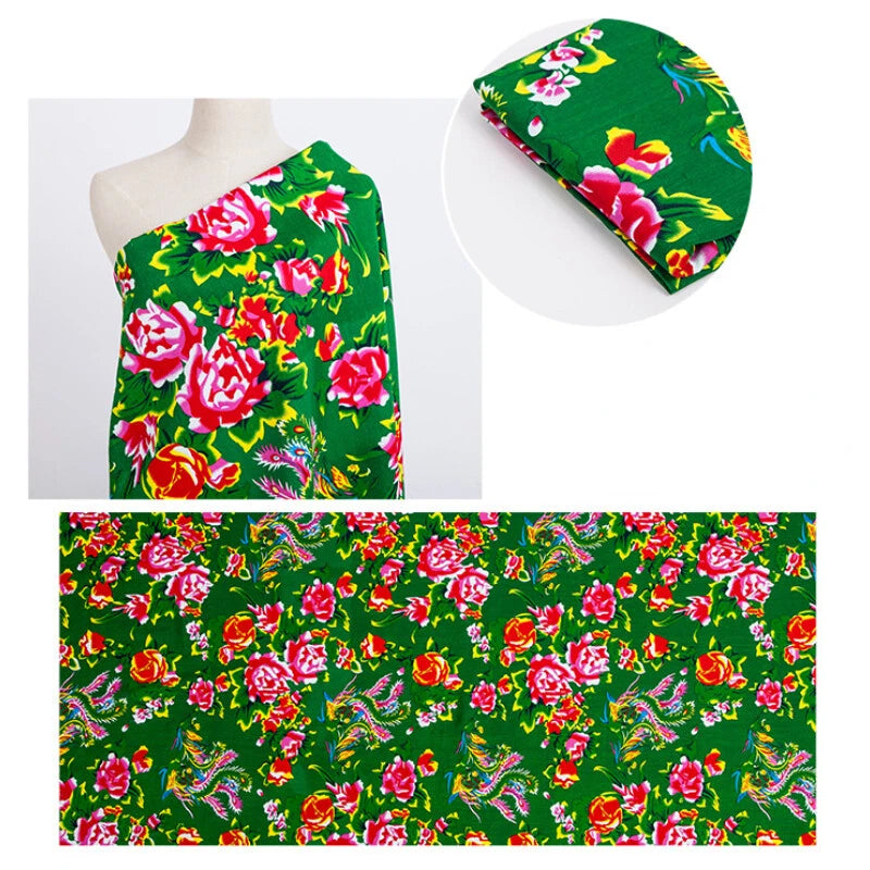 Floral Fabric Peony Pattern Flower Sewing Clothing DIY Crafts Costume Trim Chic Peony