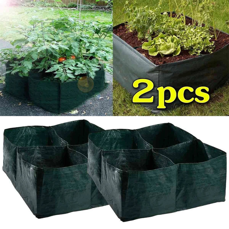 4 Divided Grids Square Garden Grow Pot Raised Garden Planter Fabric Bed - 2PCS Garden Plants