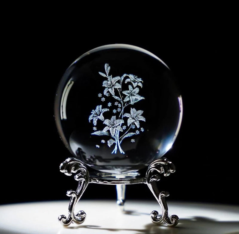 HDCRYSTALGIFTS 3D Engraving Crystal Decorative Ball Lilies Flowers Lily