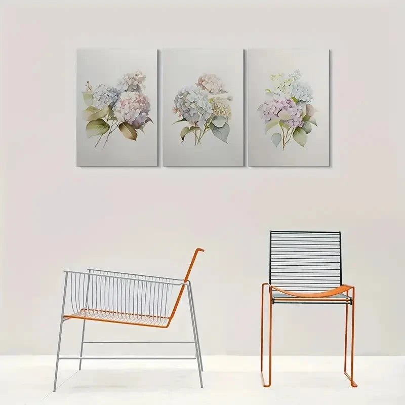 3pcs Watercolor Hydrangea Flower Metal Print  Ready to Hang Art Hydrangea