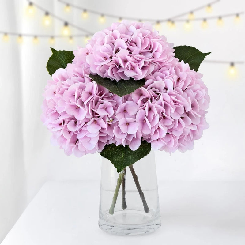 3PCS Soft Pink Hydrangea Artificial Flowers 20" Large Fake Latex Real Touch H... Hydrangea