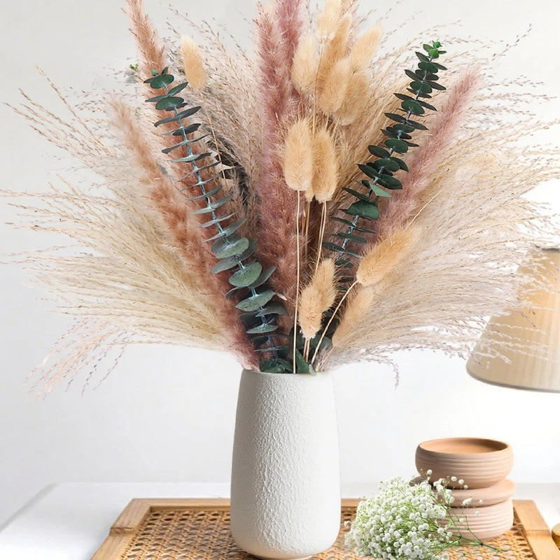60PCS Natural Dried Pampas Grass & Eucalyptus Decor, 17" Bunny Tails Bouquet ... Pampas Grass