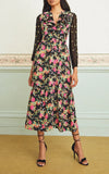 SALONI Black Floral Hydrangea Print Embroidered Ruffle Cocktail Dress 8US = 12UK Hydrangea