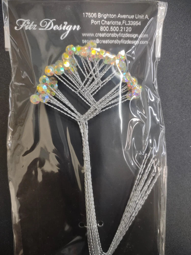 Iridescent rhinestone bouquet accessory with silver wire and multicolor diamond stones