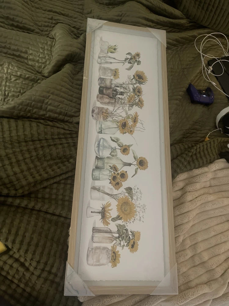 Sunflower painting print with multiple sunflower sketches, in clear protective sleeve