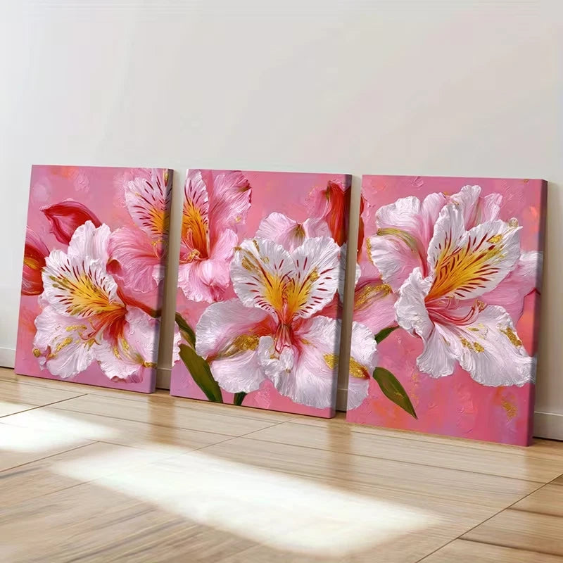3pcs Lily of the Incas Pink White Flower Wall Art Canvas  Unframed/Framed Lily