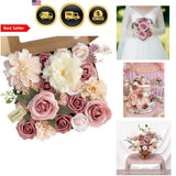Artificial Flowers Pink Roses Bouquets Box Set for Wedding Party Decor 19pcs Peony