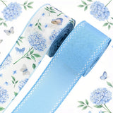 2 Rolls Summer Blue Hydrangea Floral Wired Edge Ribbon for Holiday Party DIY Hydrangea