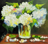Hydrangea Floral Original Oil Painting Art Impasto Flower Still Life 8x7.5 in Hydrangea