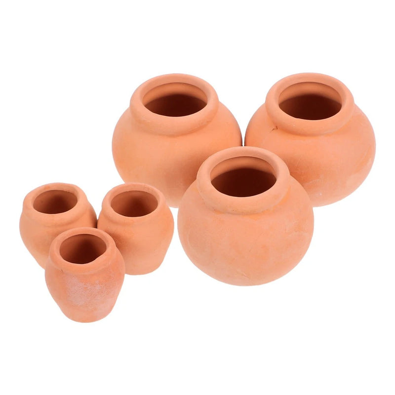 Small terracotta clay mini plant pots, set of 2, round open top