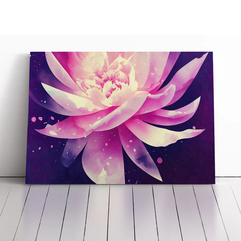 Framed abstract peony canvas wall art with pink and purple flower petals