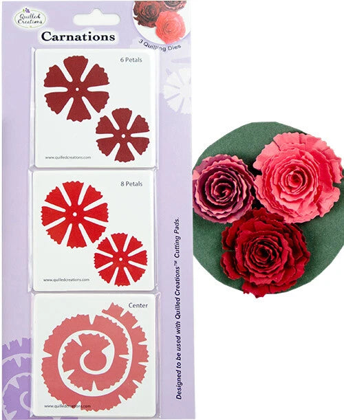 Carnations quilling dies set with petal cutouts and sample 3D paper flowers